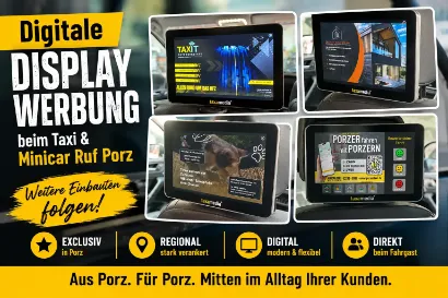 Digitale Displaywerbung beim Taxi & Minicar Ruf Porz